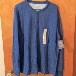 Blue, long sleeve, 3 button (brown buttons).
